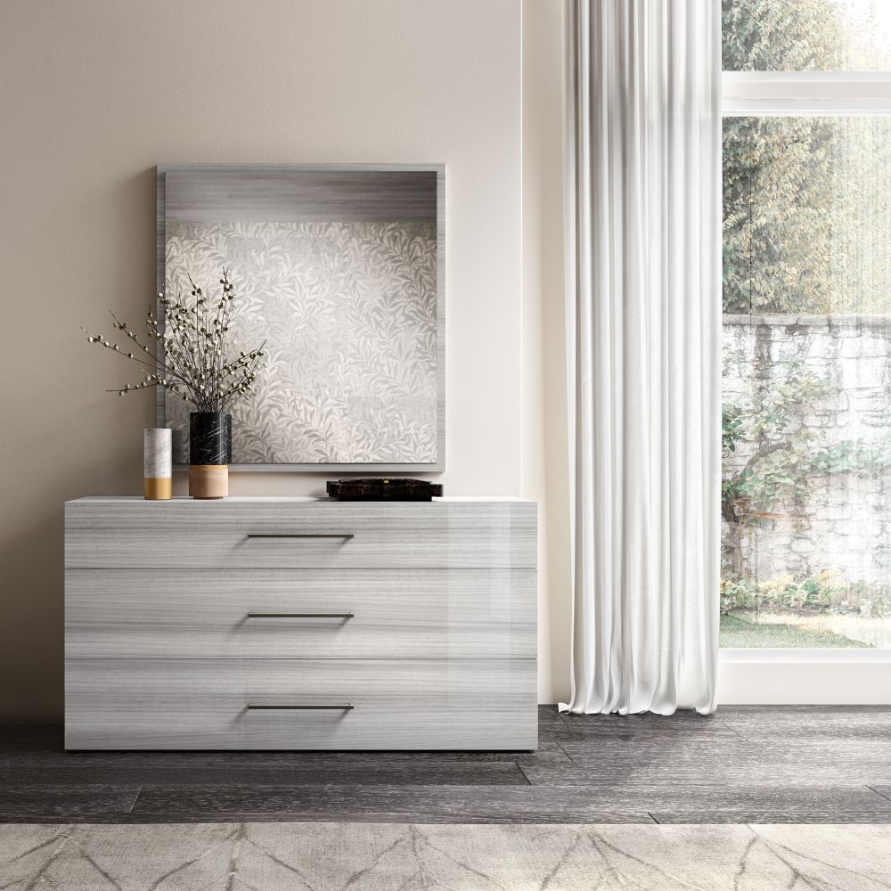 Product photograph of Status Mia Night Silver Grey Italian 3 Drawer Dresser With Dresser With Handles from Choice Furniture Superstore.